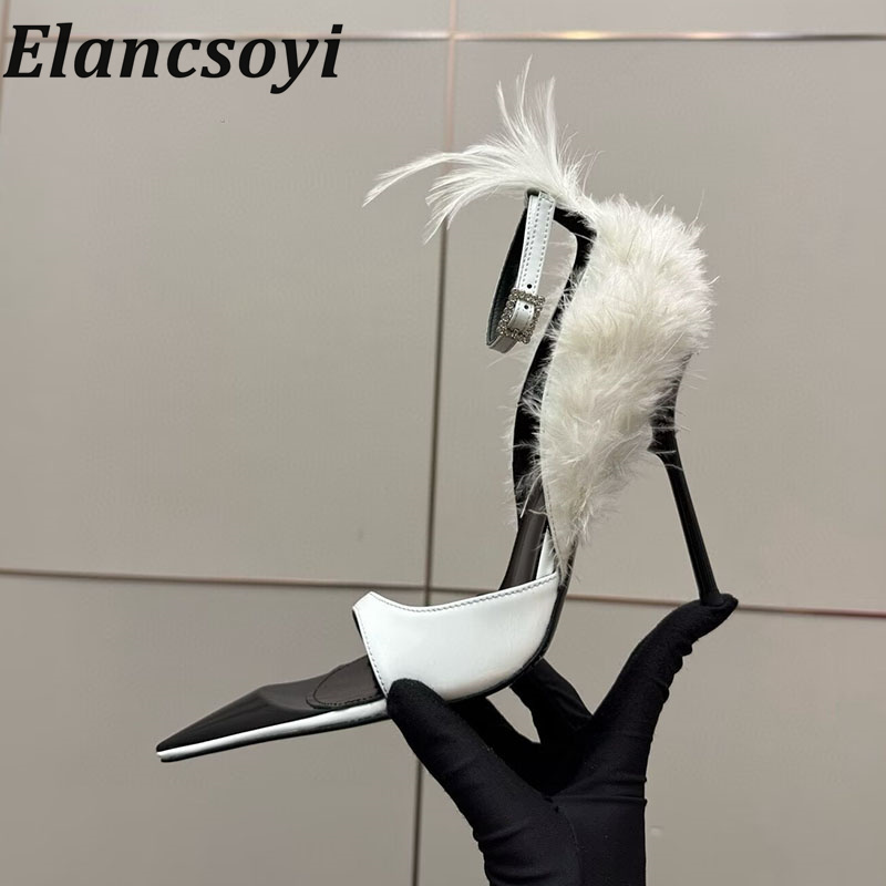 Rhinestone Banding Trim - Pumps women's feather trimmed high-heeled shoes