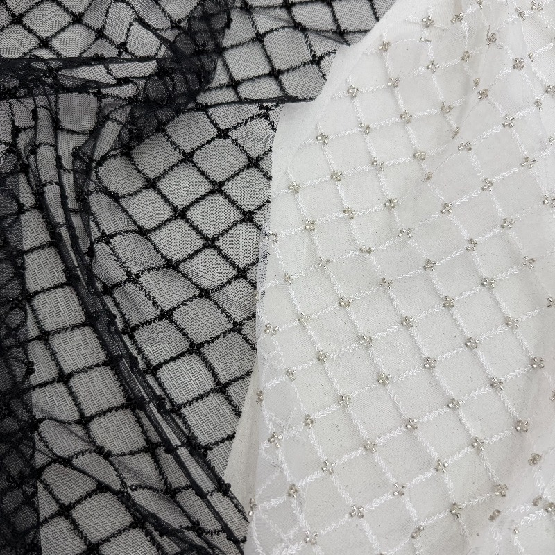 Crystal Mesh Fabric - Ripstop Beaded Embroidery Sequin Mesh Fabric