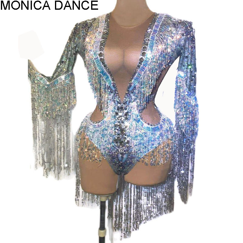 Rhinestone Banding Trim - Women Sparkling Silver Rhinestone Sequin Tassel