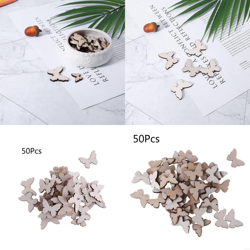 Christmas Craft Embellishment - 50 Pcs for Butterfly Wooden Slices