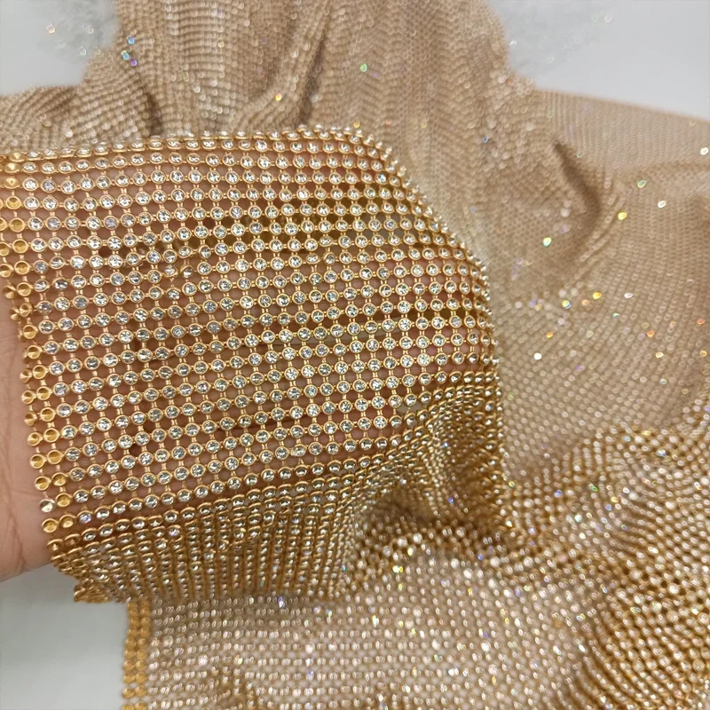 45x120cm Sparkly Gold Base Rhi - огляд і ціна Crystal Mesh Fabric