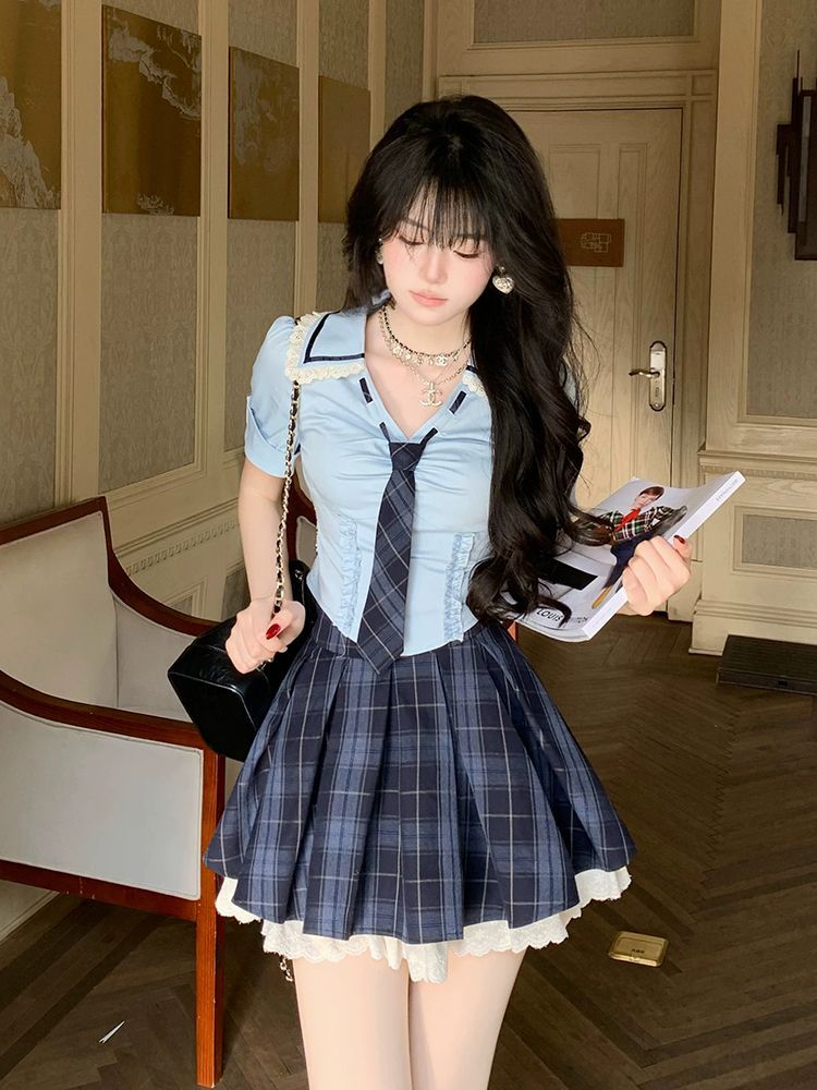 Summer New Preppy Y2K 2 Piece  - огляд і ціна Elastic Lace Trim