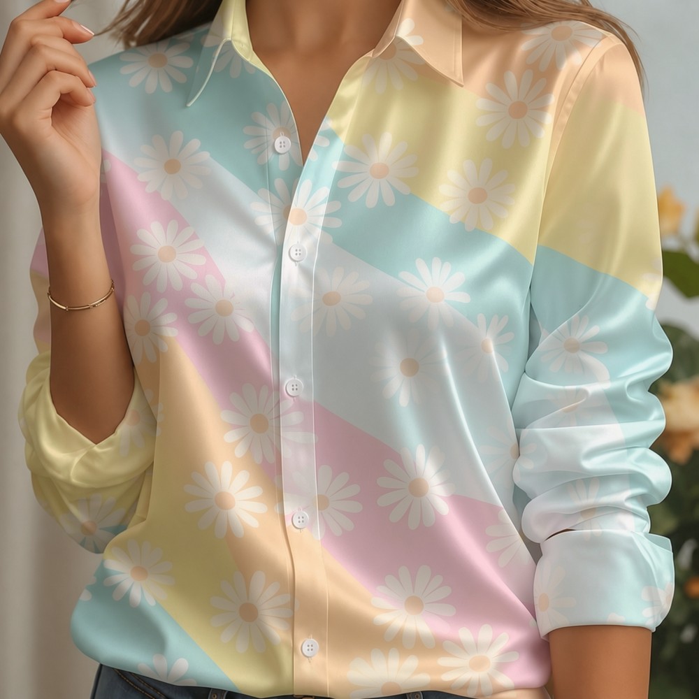 Women Satin Lapel Collar Shirt - огляд і ціна Embellish Knit