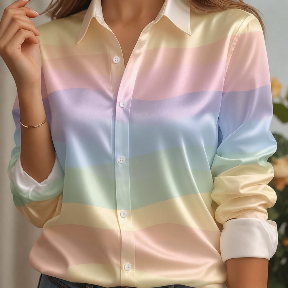 Women Satin Lapel Collar Shirt - огляд і ціна Embellish Knit