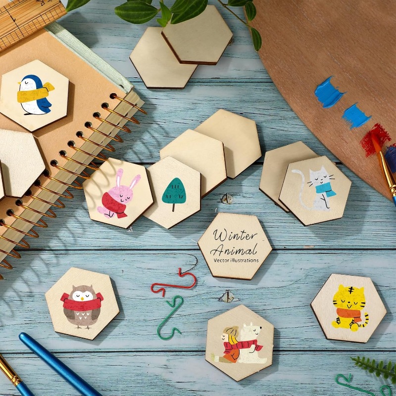 50PCS 4CM Unfinished Wood Hexa - огляд і ціна Craft Embellishments