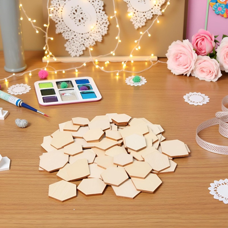 50PCS 4CM Unfinished Wood Hexa - огляд і ціна Craft Embellishments