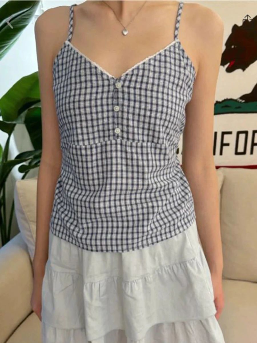 Navy Plaid Tank Shorts 2 Piece - огляд і ціна Elastic Lace Trim