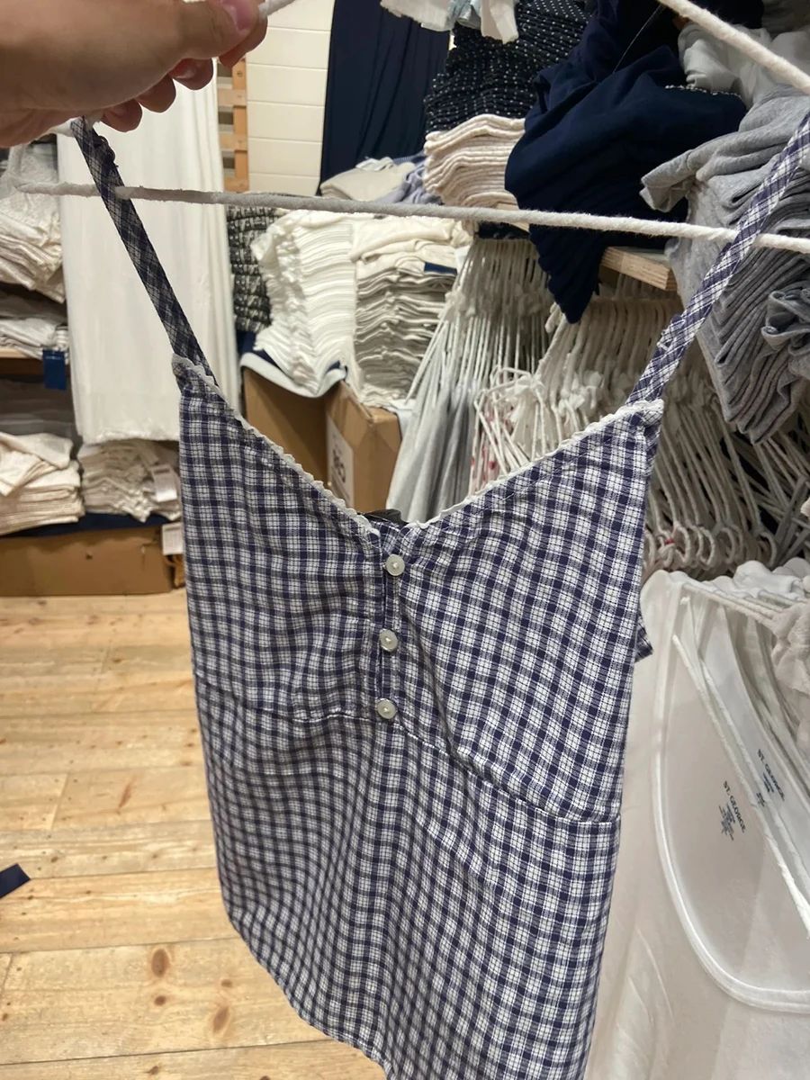 Navy Plaid Tank Shorts 2 Piece - огляд і ціна Elastic Lace Trim